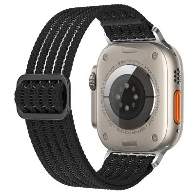 TVC Breathable Nylon Strap for Apple Watch 10 46mm / Ultra 2 / Ultra 49mm / 9 8 7 45mm / SE (2023) SE (2022) SE 6 5 4 44mm / 3 2 1 42mm Wrist Band - Black