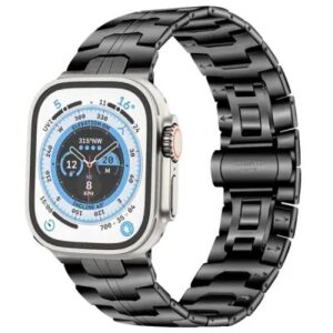 TVC Watch Strap for Apple Watch 10 46mm / Ultra 2 / Ultra 49mm / 9 8 7 45mm / SE (2023) SE (2022) SE 6 5 4 44mm / 3 2 1 42mm Stainless Steel Band - Black
