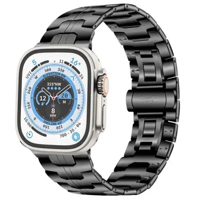 TVC Watch Strap for Apple Watch 10 46mm / Ultra 2 / Ultra 49mm / 9 8 7 45mm / SE (2023) SE (2022) SE 6 5 4 44mm / 3 2 1 42mm Stainless Steel Band - Black