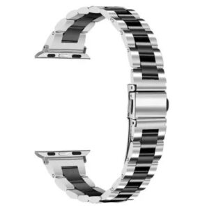 For Samsung Galaxy Watch Stainless Steel 3-Bead Watch Strap 20mm Replace Band - Silver+Black